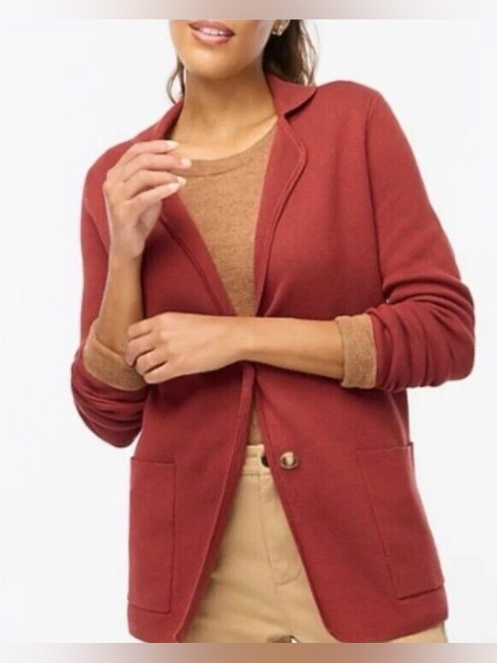 J.Crew Red Knit Blazer Cardigan Small Preppy Coastal Chic Minimalist Cotton H45